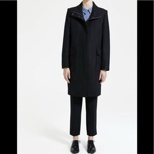Theory Funnel Neck Coat Size Medium Baron Wool Cashmere Black Full Zip Pockets